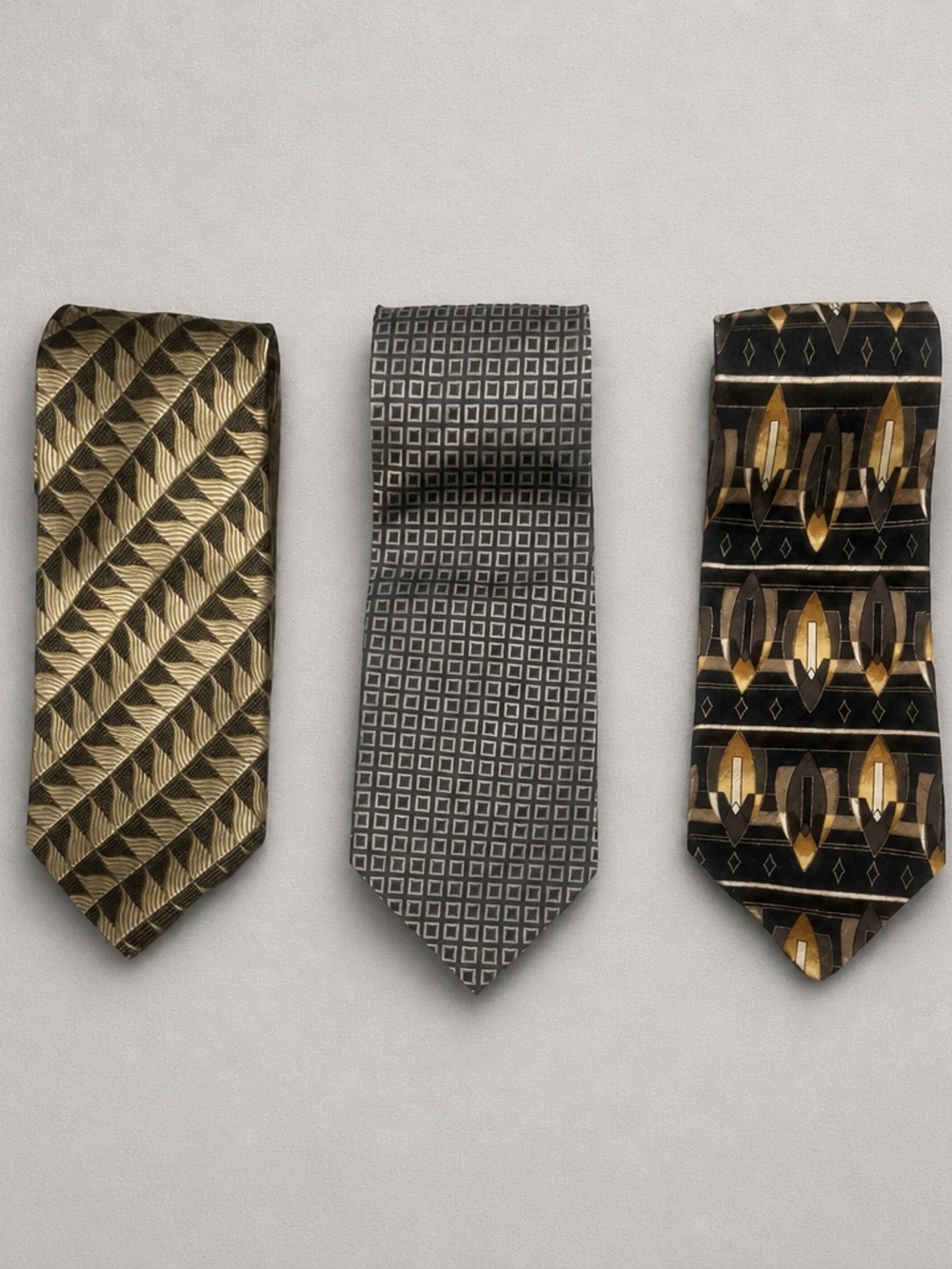 Men's Geometric Necktie Lot 3 Piece Multicolor Assorted Pattern Ties.  A0116